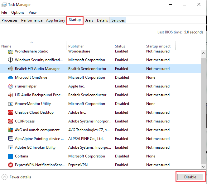 Disable startup services in Task Manager 1
