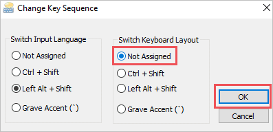Disable the Keyboard shortcut