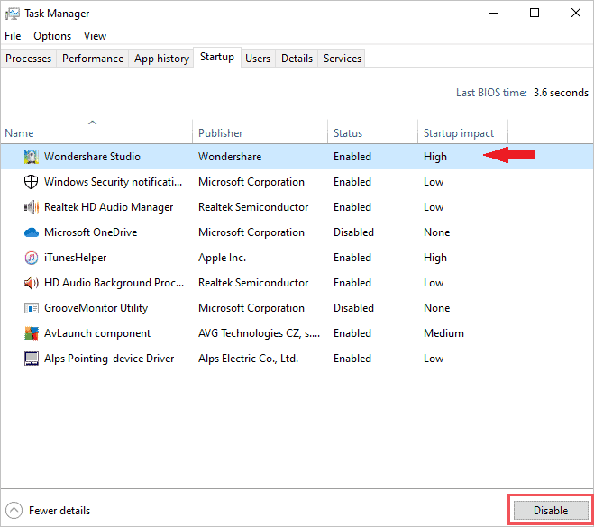 Disable the task on startup to fix bad pool header windows 10