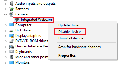 Disable the webcam