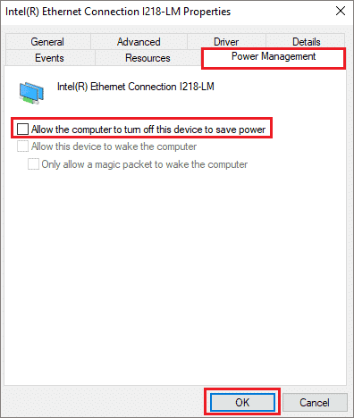 Disable turning off device to fix the default gateway is not available windows 10
