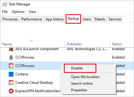 Disable startup apps