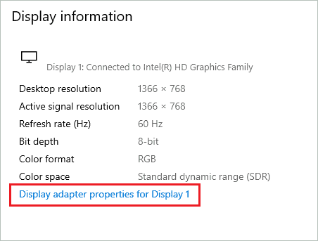 click adapter properties to change monitor refresh rate
