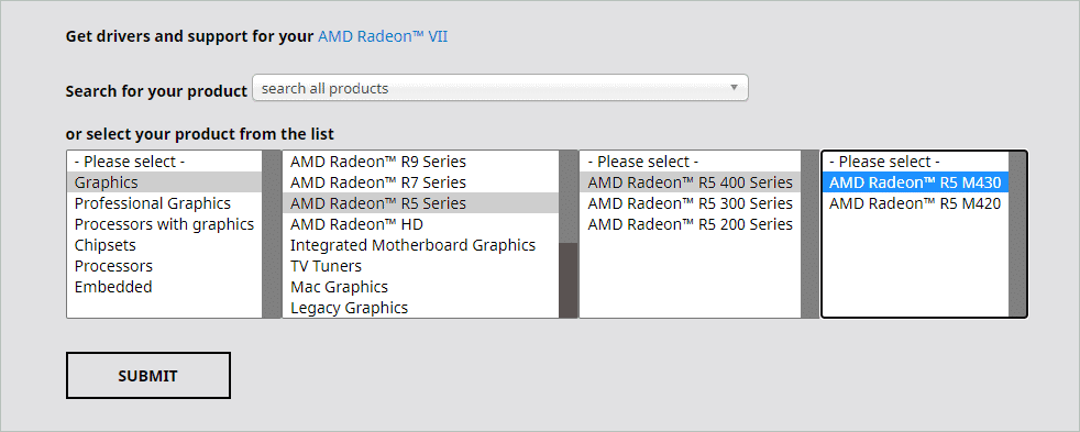 Download driver update based on your model