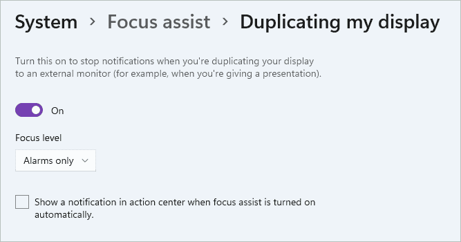 Change focus level for duplicating my display