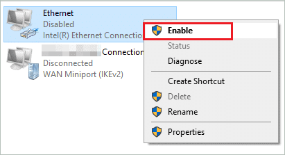 Enable Ethernet Connection to fix ethernet not working windows 10