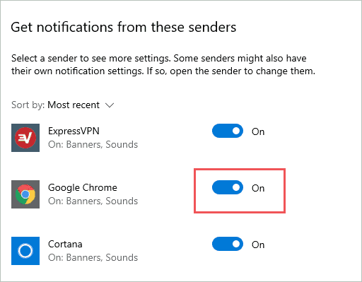 Enable Google Chrome Notifications via Windows 10