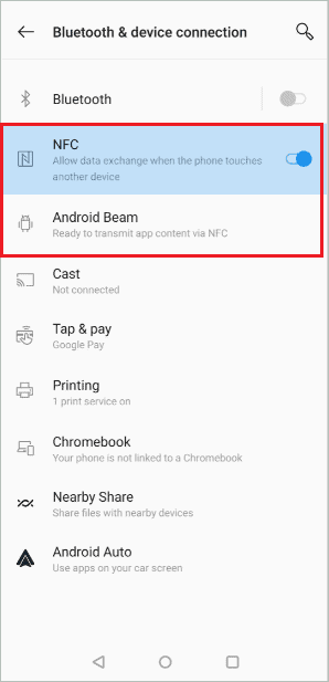 Enable NFC and Android Beam for How to Transfer Apps from Android to Android