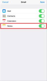 Enable Notes Gmail icloud for android