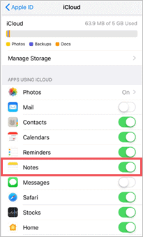 Enable Notes for iCloud to Sync Notes from iPhone to Mac