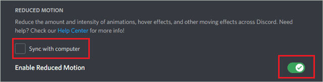 Enable Reduced Motion if discord screen share not working