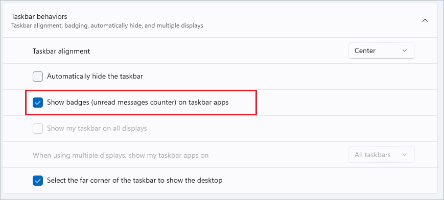 Show badges on the taskbar