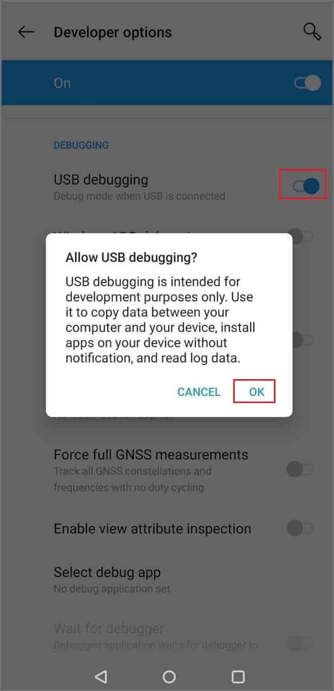 Enable USB debugging