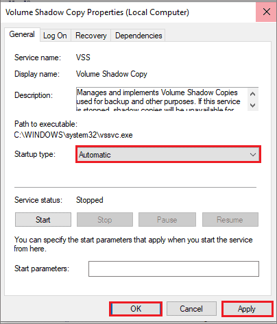 Enable Volume Shadow Copy