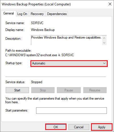 Enable Windows Backup to fix error 0x80070570