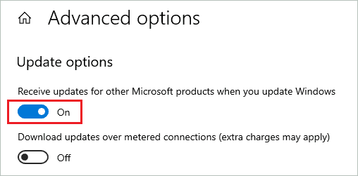Enable receive updates for other Microsoft products