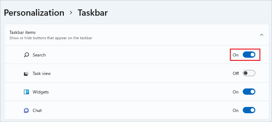 Enable search on taskbar