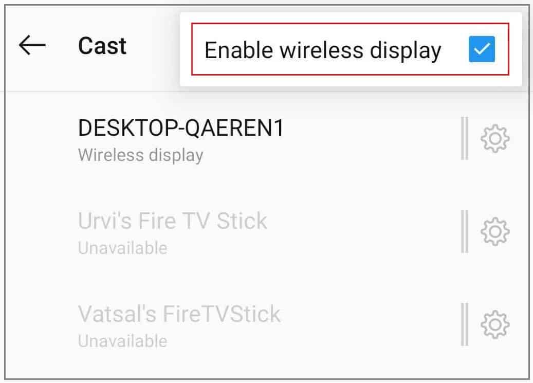 Enable wireless display in Android