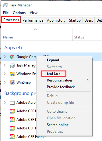 End Google Chrome task