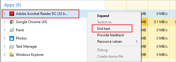 Kill the Acrobat Reader task in the Task Manager to fix acrobat failed to connect to a dde server