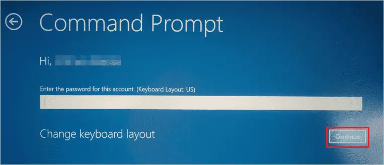 Use the account to enter Command Prompt