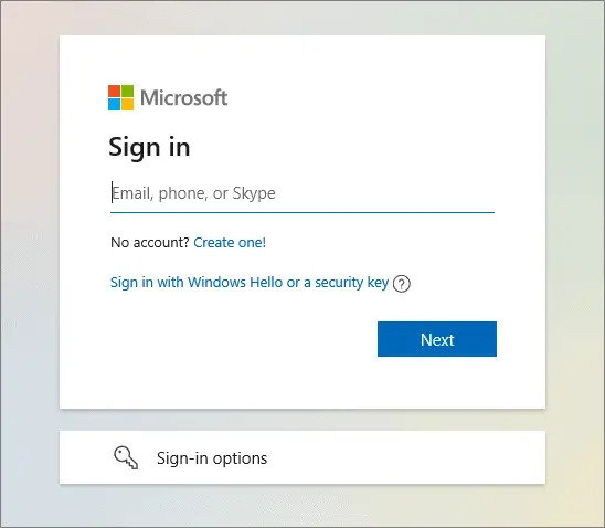 Enter Microsoft account credentials