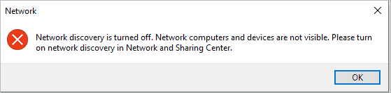 Error message in Networks to fix computer not showing up on network