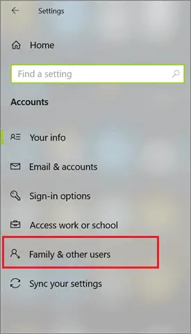 Family and other users Windows 10 parental controls