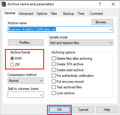 Format to compress the folder