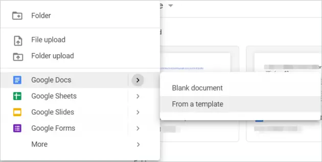 Click Google Docs and then From a template