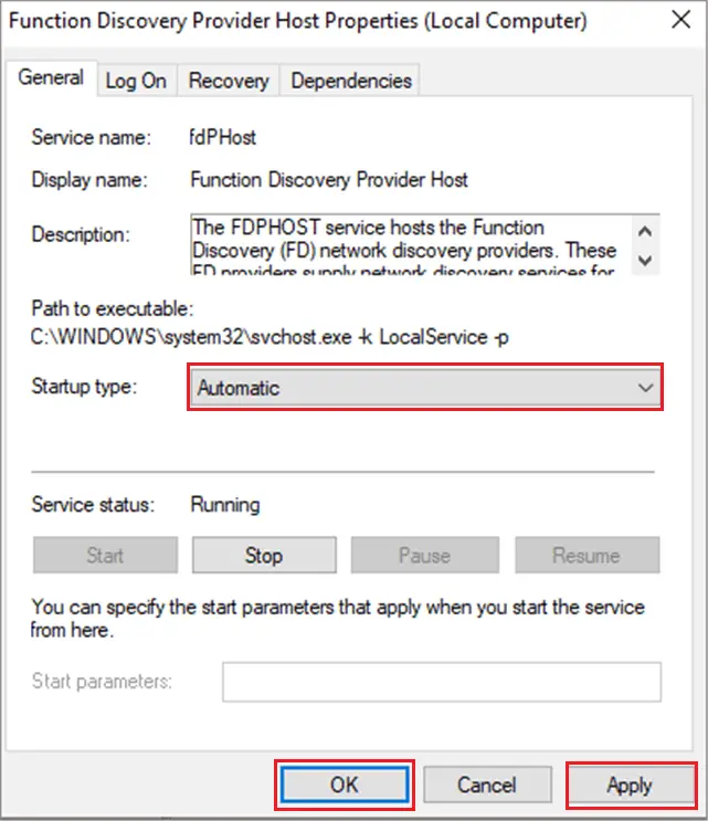 Function Discovery Provider Host as Automatic