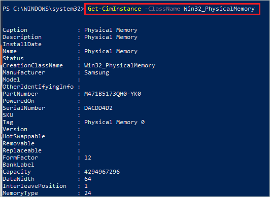 Check out RAM specs on PowerShell terminal