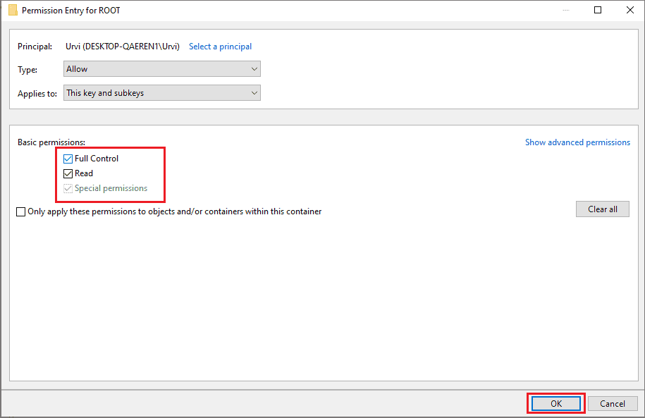 Give Full Control of the ROOT directory to your account to fix error 0x8007000d