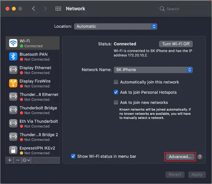 Open Advanced network settings to renew ip address