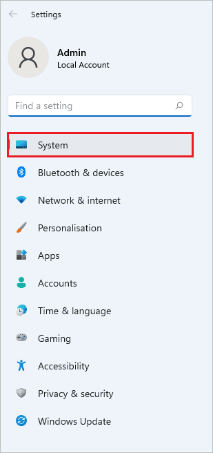 Go to System from Settings menu