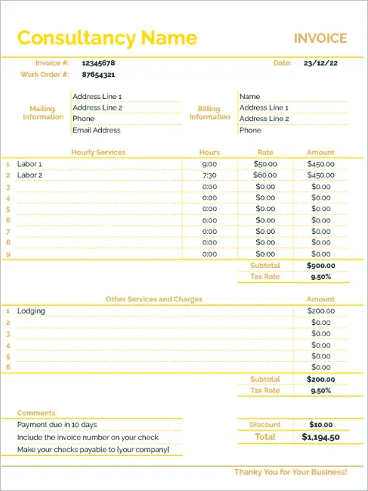 Gold Formal Consultant Invoice Template