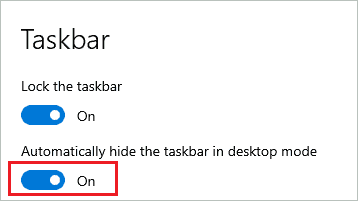 Toggle the switch to turn on hide taskbar settings