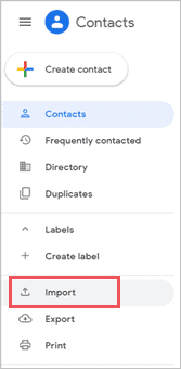 Import contacts to google