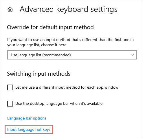 Input language hot keys