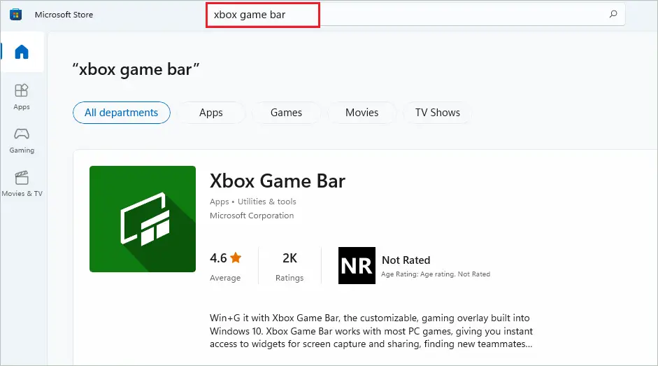 Search for Xbox Game Bar to turn off Xbox Game Bar in Windows 11