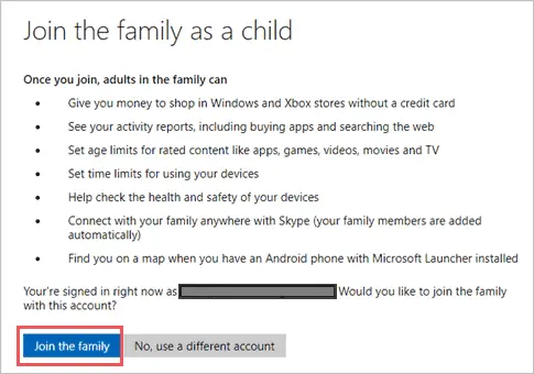 Join the family microsoft family settings