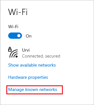 Open Manage known networks