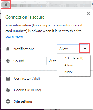 Manage chrome notifcation for a site
