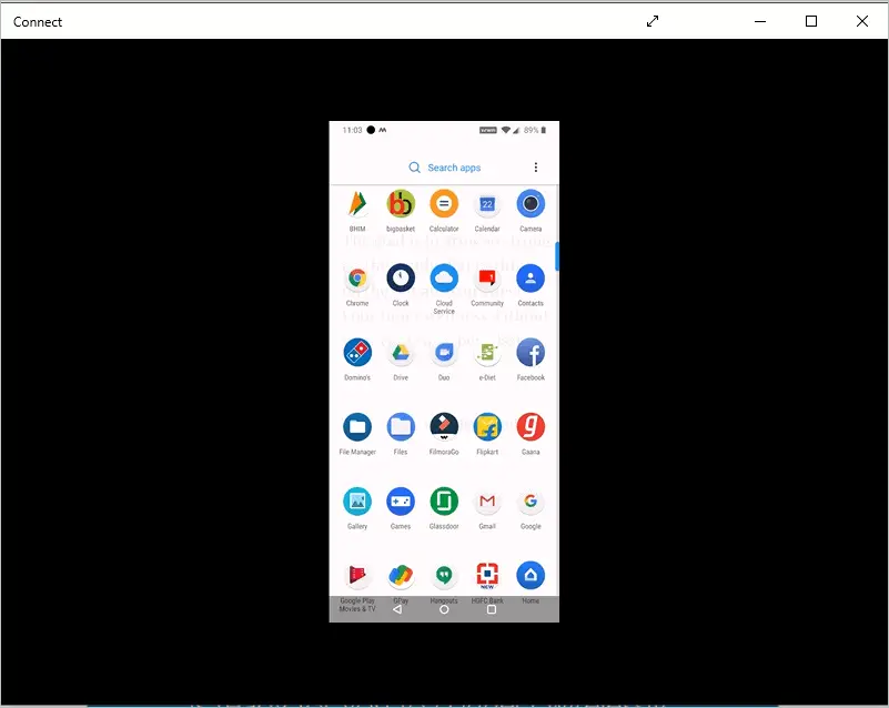 Android screencast on the Connect app