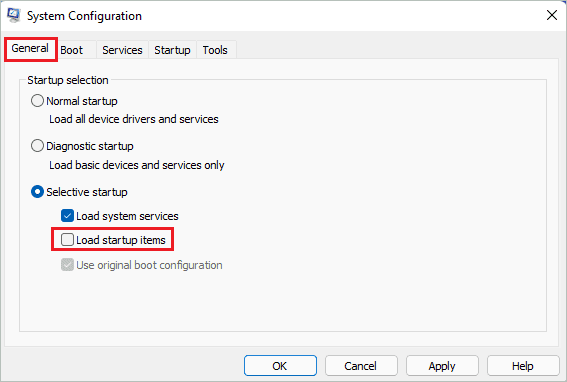Disable loading startup items