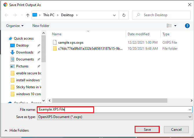 Save the OXPS file