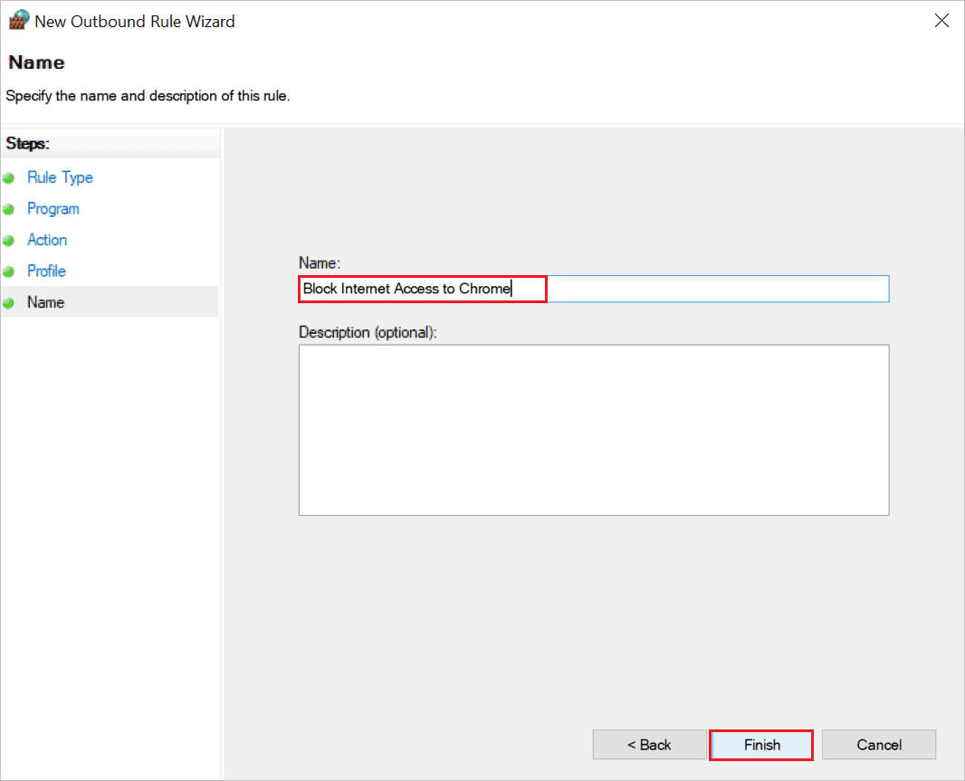 Name the rule and click on Finish