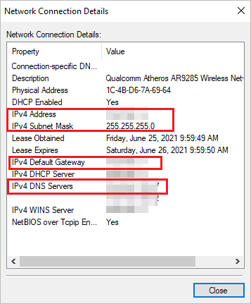 Check Network Connection details