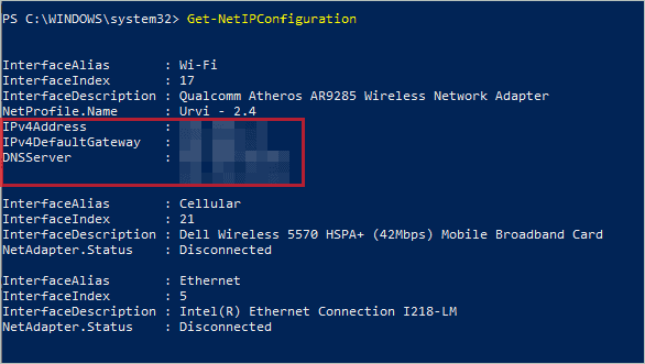 Network details in PowerShell