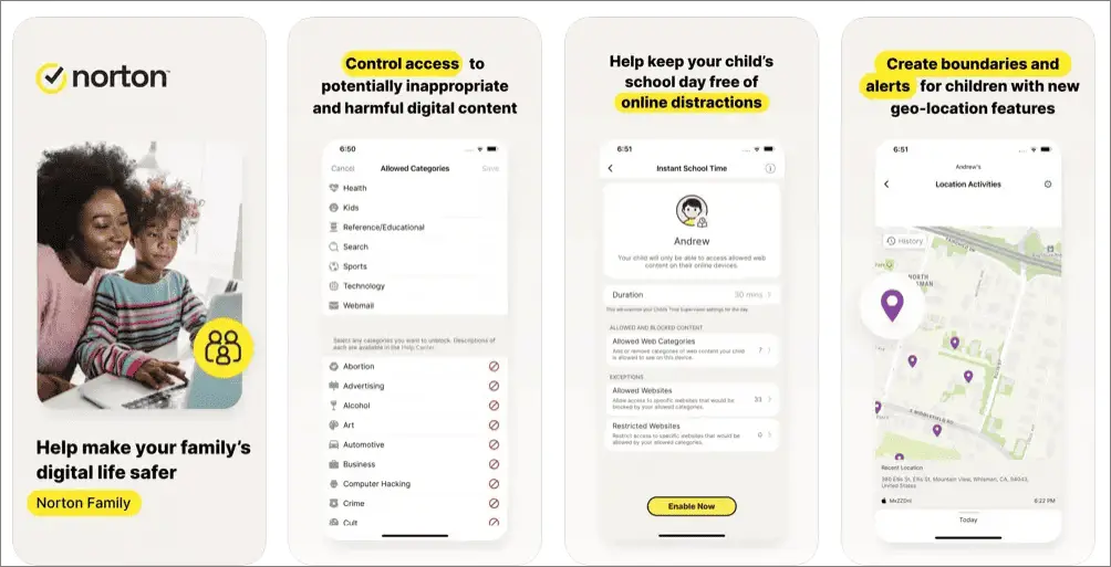 Norton Family free parental control app for iphone